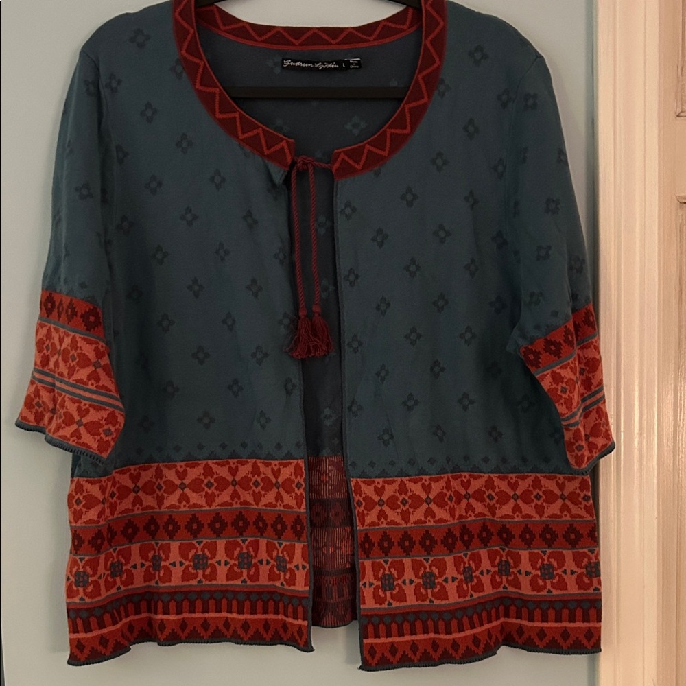 Gudrun Sjoden Teal and Rust Patterned Blouse